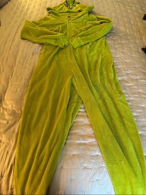 Green Plush Hooded Jumpsuit Romper